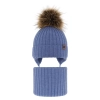 Czapka i komin dla chłopca zimowy komplet, niebieski, 100% wełniany merino, wiązany Juno-1