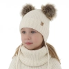 Czapka i komin dla dziewczynki zimowy komplet, kremowy, 100% wełniana merino, wiązany, z dwoma pomponami Silvia-1