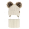 Czapka i komin dla dziewczynki zimowy komplet, kremowy, 100% wełniana merino, wiązany, z dwoma pomponami Silvia-2