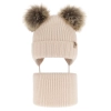 Czapka i komin dla dziewczynki zimowy komplet, jasnoróżowy wiązany, 100% wełniany merino, z dwoma pomponami Silvia-2