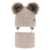 Czapka i komin dla dziewczynki zimowy komplet, beżowy, 100% wełniana merino, wiązany, z dwoma pomponami Silvia-3