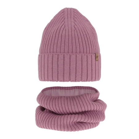 Czapka i komin dla dziewczynki zimowy komplet, fioletowy, wełniany merino Mesalia-1
