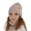 Czapka i komin dla dziewczynki zimowy komplet, beżowy, wełniany merino Mesalia-1