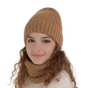 Czapka i komin dla dziewczynki zimowy komplet, camel, wełniany merino Mesalia-1