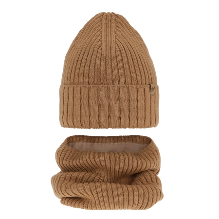 Czapka i komin dla dziewczynki zimowy komplet, camel, wełniany merino Mesalia-2