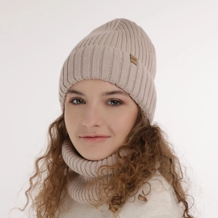 Czapka i komin dla dziewczynki zimowy komplet, liliowy, wełniany merino Mesalia-2