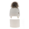 Czapka i komin dla dziewczynki zimowy komplet, biały, 100% wełniana merino, wiązany Junika-1