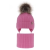 Czapka i komin dla dziewczynki zimowy komplet, różowy, 100% wełniany merino, wiązany Junika-2