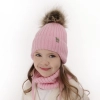 Czapka i komin dla dziewczynki zimowy komplet, różowy, 100% wełniany merino, wiązany Junika-3