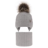 Czapka i komin dla dziewczynki zimowy komplet, szary, 100% wełniany merino, wiązany Junika-1