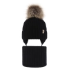 Czapka i komin dla dziewczynki zimowy komplet, czarny, wiązany, 100% wełniany merino Junika-2