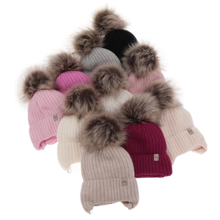 Czapka i komin dla dziewczynki zimowy komplet, czarny, wiązany, 100% wełniany merino Junika-4
