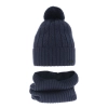Czapka i komin dla chłopca zimowy komplet, niebieski, z pomponem, wełniany merino Talar-2