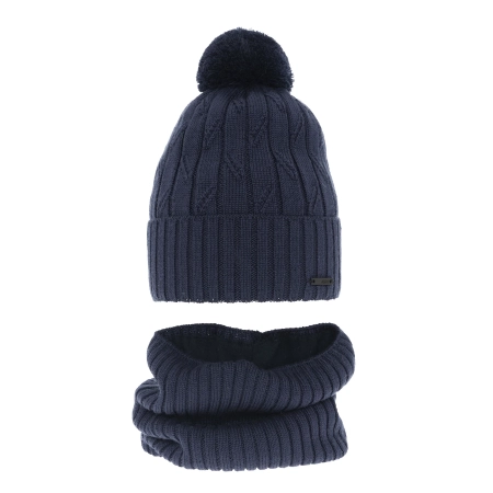 Czapka i komin dla chłopca zimowy komplet, niebieski, z pomponem, wełniany merino Talar-2