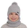 Czapka i komin dla chłopca zimowy komplet, beżowy, z pomponem, wełniany merino Talar-3