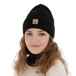 Czapka i komin dla dziewczynki zimowy komplet, czarny Georgina-1