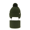 Czapka i komin dla chłopca zimowy komplet, khaki, z pomponem Carlo-2